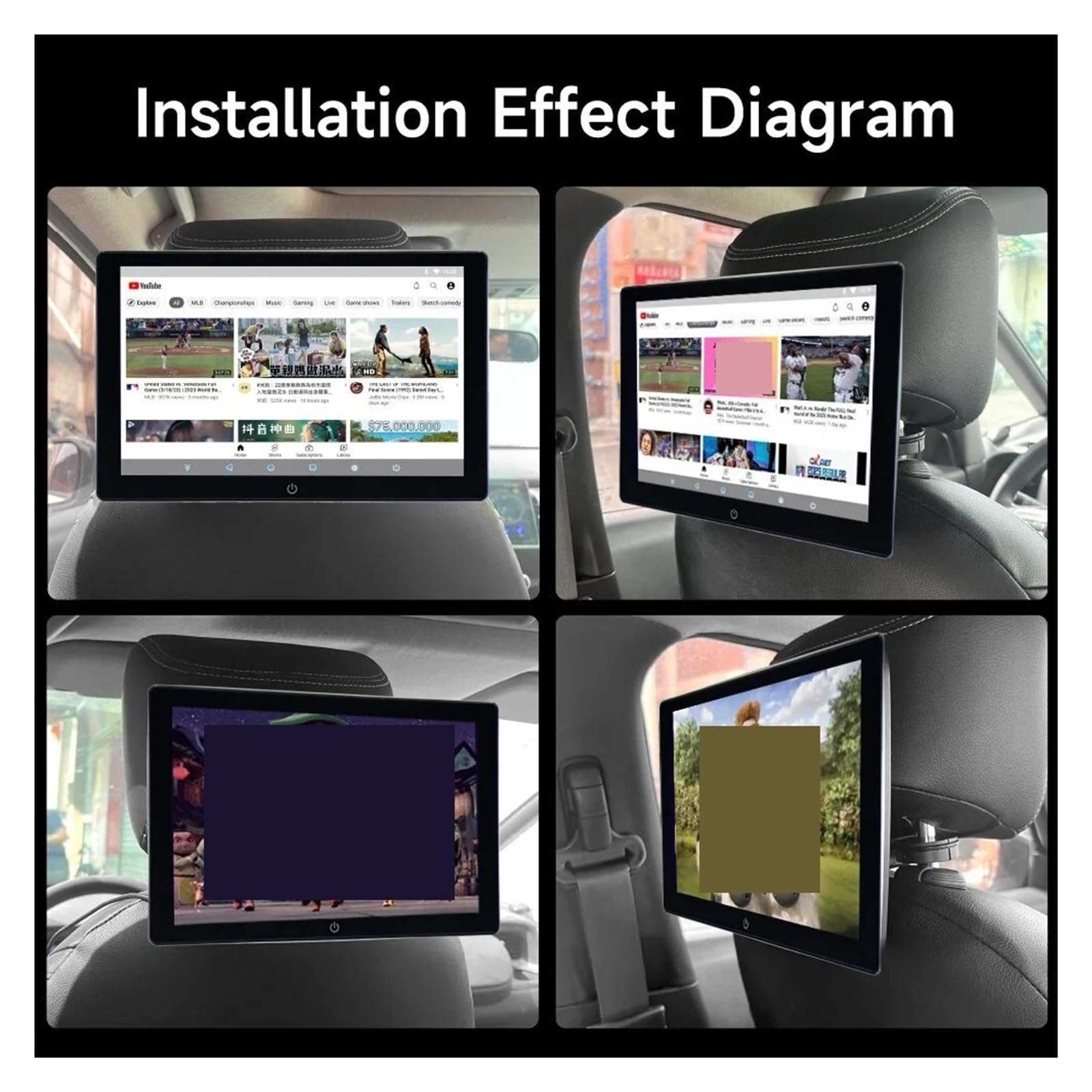 Monitor De Reposacabezas con Pantalla IPS 10,1" Y Táctil For Asiento Trasero Coche, Reproductor Vídeo En Línea, Música, FM, Bluetooth FáCil Instalación para Viajes(2G-32G-2P)