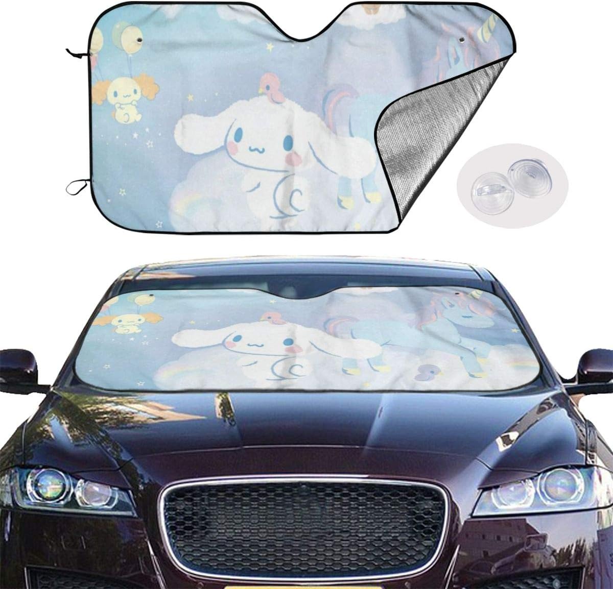 Amazon Co Jp 白い子イヌ かわいい シナモン 大きな耳1 車用 サンシェード 車窓日よけ 遮光 断熱 フロントシェード 紫外線 Uvカット 吸盤取付 簡単取り付け 折り畳み 車用品 ホーム キッチン