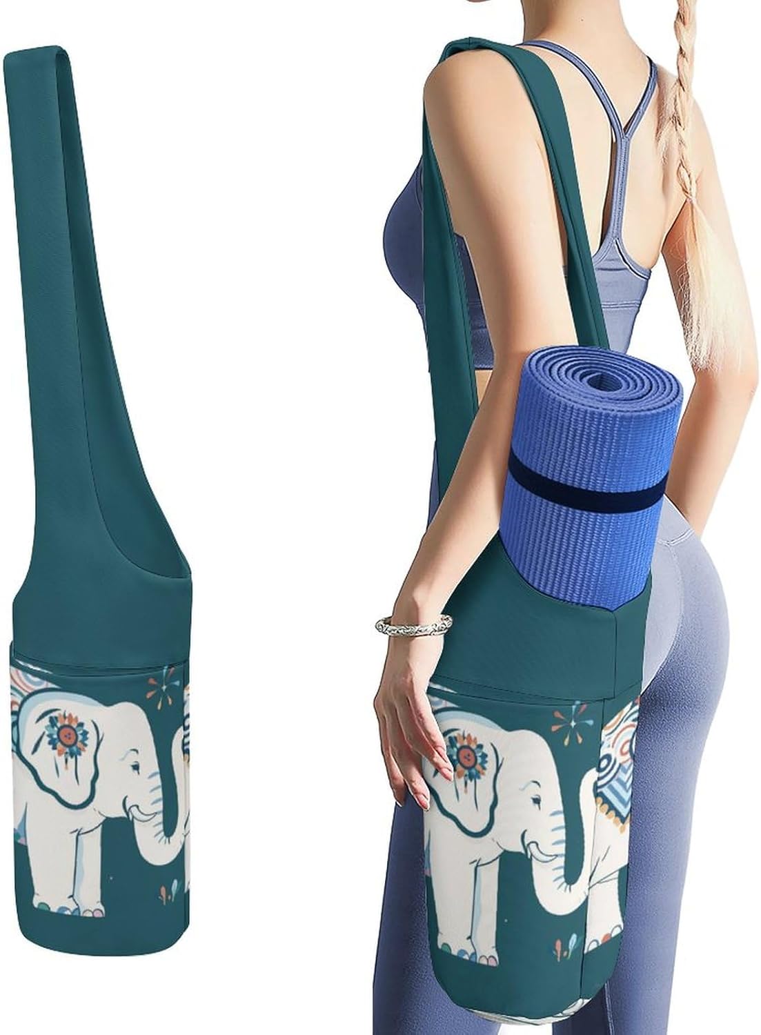 Portable Yoga Mat Bag Elephant Pattern Printed Gym Bag with Strap Yoga Mat Storage Bag Gym Tote Sports Bag for Pilates Travel Men Women