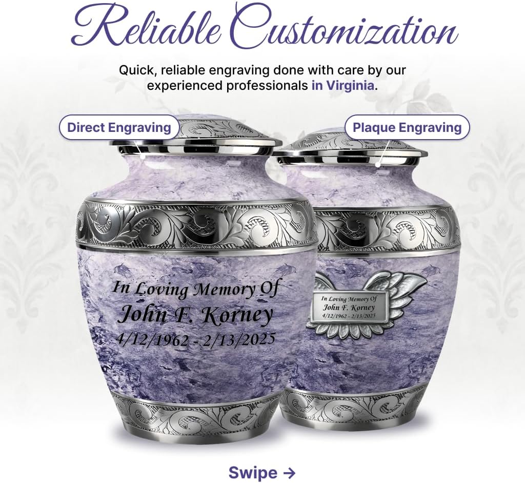 Set of 2 Decorative Urns for Human Ashes Includes 1 Large Urn with 4 Small Keepsakes & 1 Silver Necklace - White Pearl
