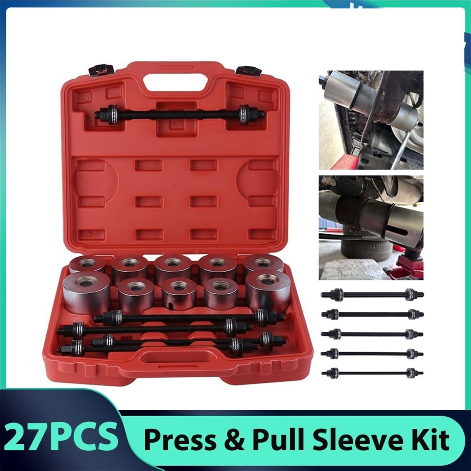 Zestaw Hikity Press & Sweater Night Kit, 27 szt., uniwersalny zestaw narzędzi do wyjmowania tulei łożyskowych, zestaw narzędzi do naprawy samochodów, zestaw hydraulicznych łożysk