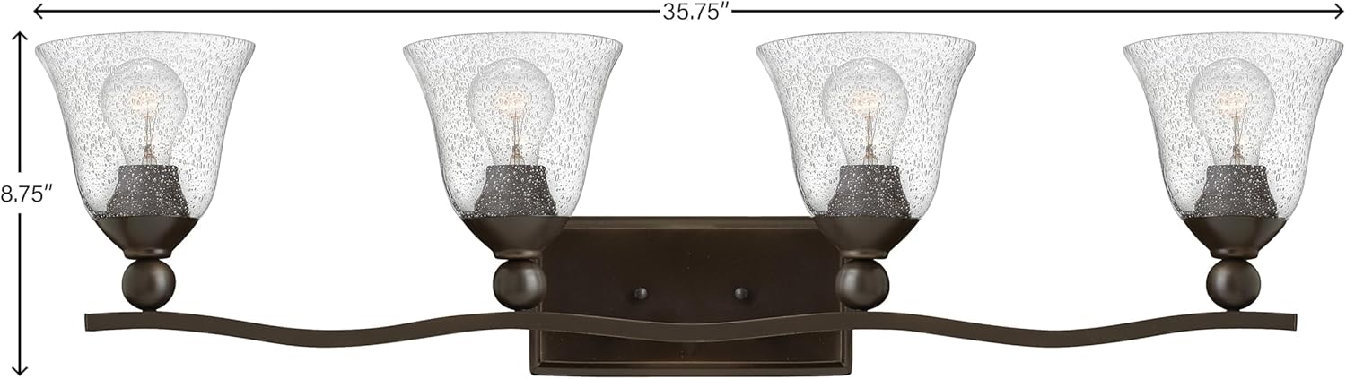 Hinkley Bolla Collection Transitional Four Light Bathroom Vanity Fixture, Olde Bronze with Clear Seedy Glass
