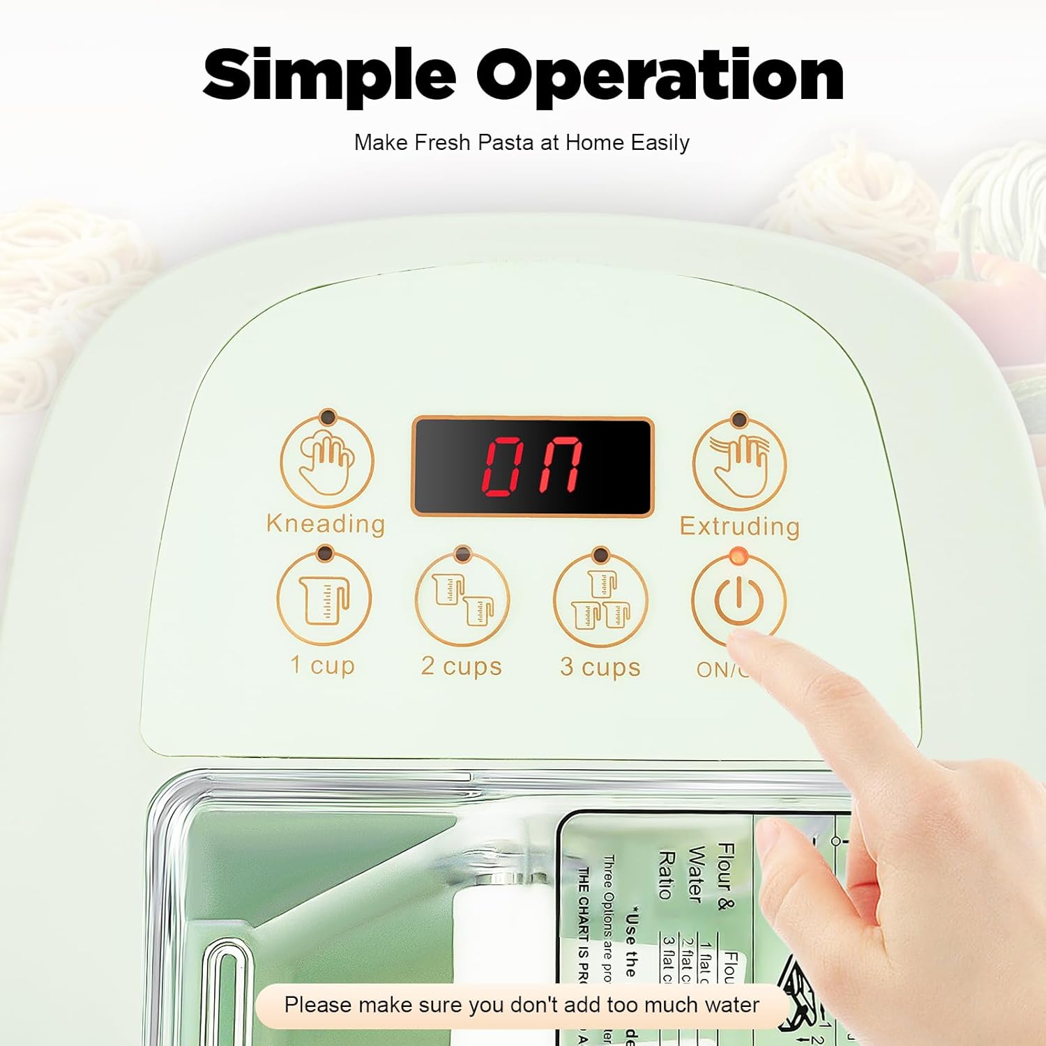 Electric Pasta Maker Machine with 13 Molds, 3-Minute Automatic Noodle Maker for Home Restaurant, LED Display and Compact Design Pasta Machine (Green)