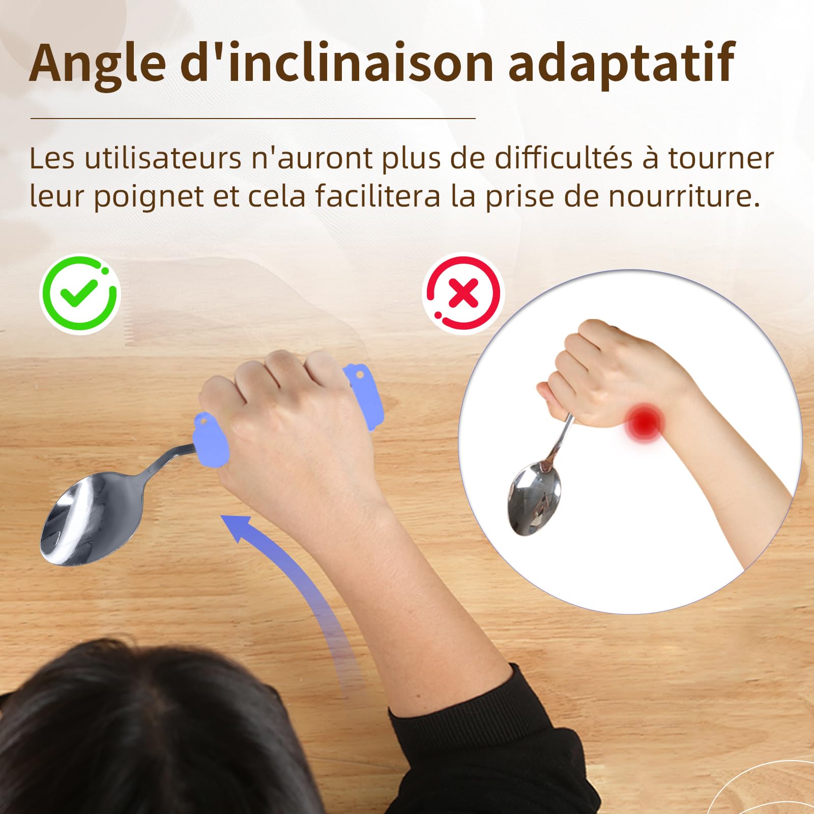 Ensemble D'ustensiles Adaptatifs Avec Manchon Élastique Universel, Pour Tremblements, Parkinson Ou Personnes Handicapées (Violet, Ensemble ustensiles (droit) et bracelet support)