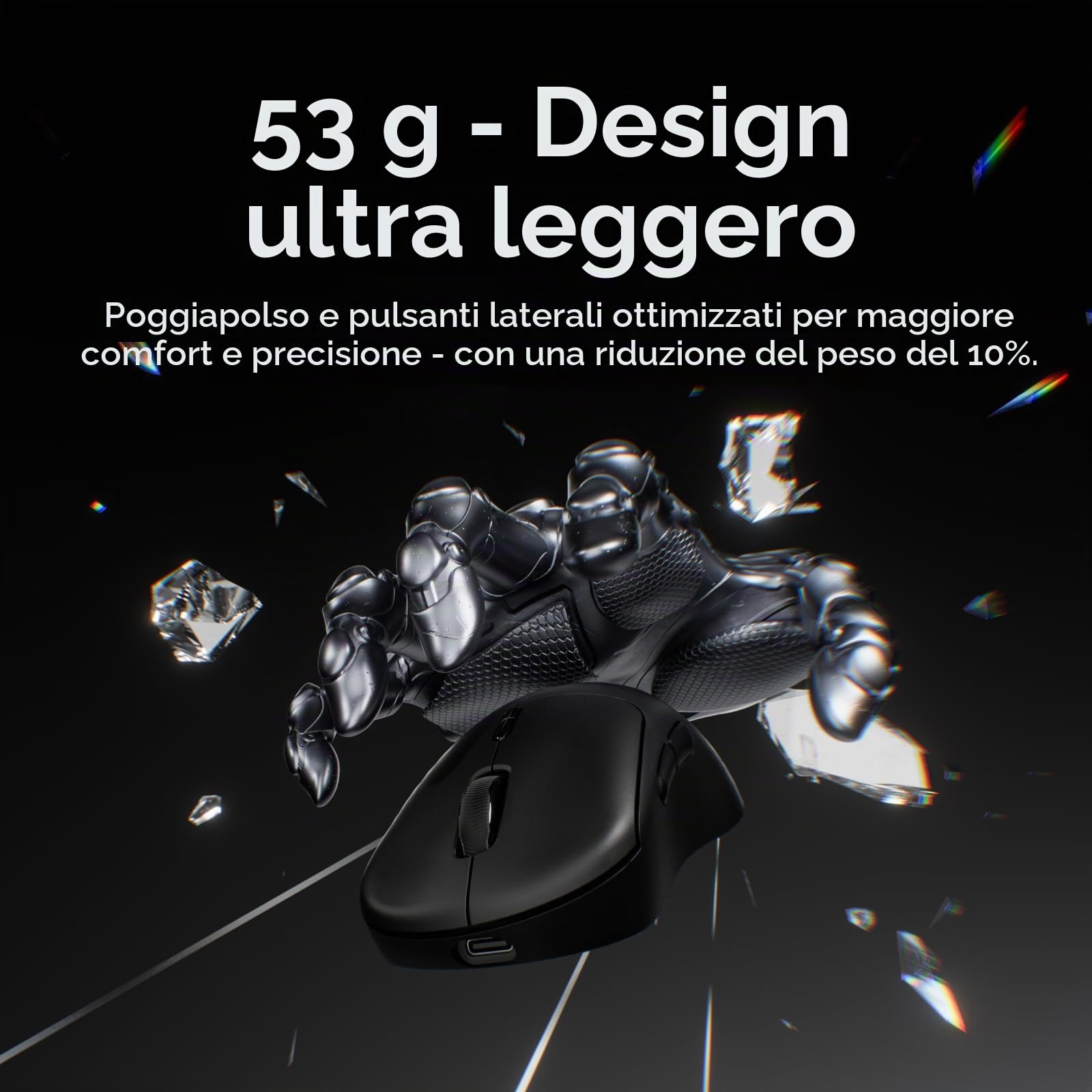 Rapoo VT3 Gen-2 - Mouse da gioco senza fili con velocità di interrogazione reale 8000 Hz, 26 K DPI, 53 g, ultra leggero, 750 ore, Nordic nRF54L15 MCU, 100 milioni di interruttori meccanici, 10 tasti