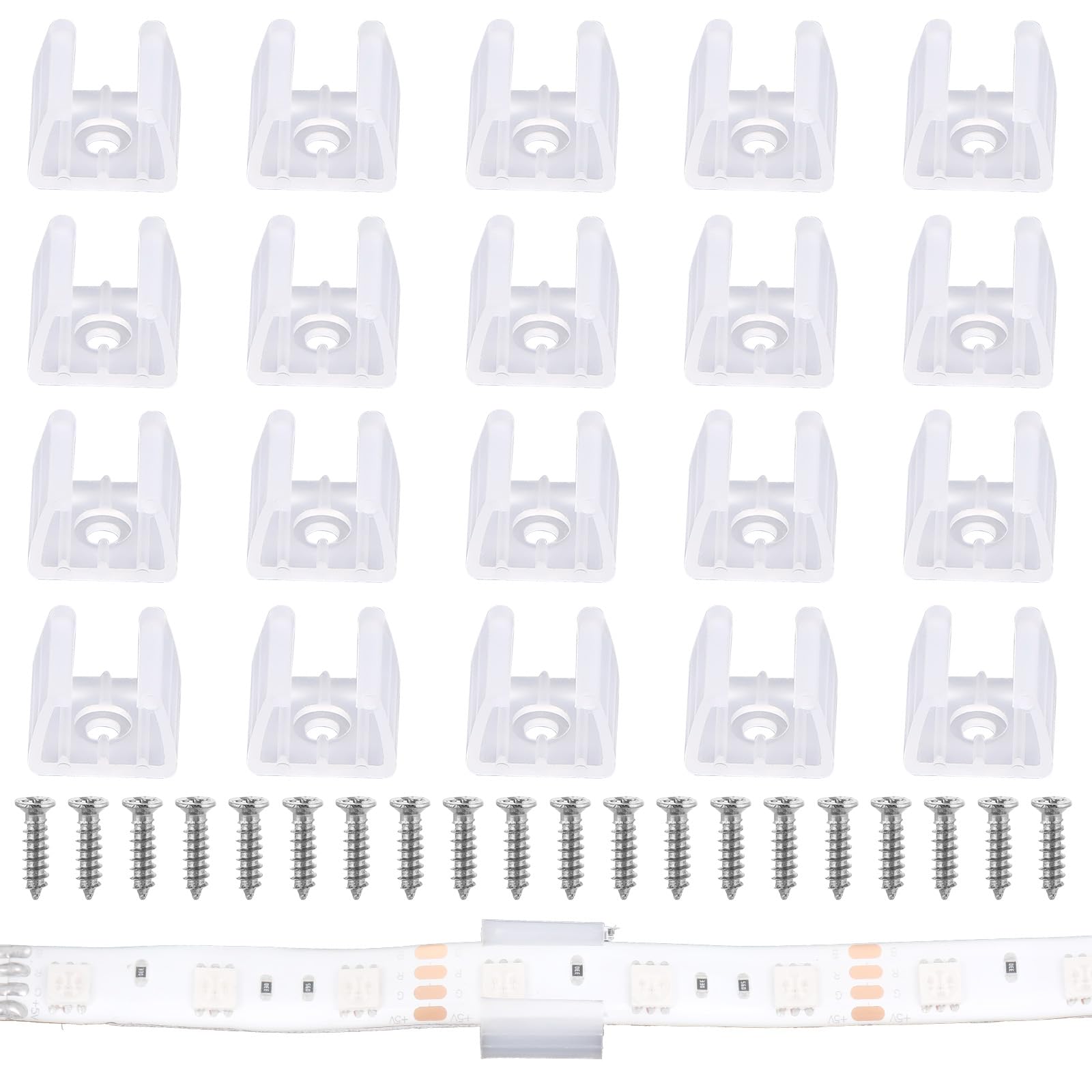 Sliverdew 20 Stück wasserdichter LED-Lichtstreifen Clips, LED Neon Montageclips, LED Streifen Montagehalterung Clips, passend für 10 mm bis 12 mm LED Streifen Halterung mit Schrauben, durchscheinend