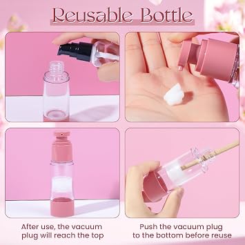 1oz 30ml Airless Pump Bottles, Refillable Leak Proof Travel Pump Bottle Toiletry Cosmetic Skincare Containers for Lotion Toner Gel Foundation (3 Pieces)