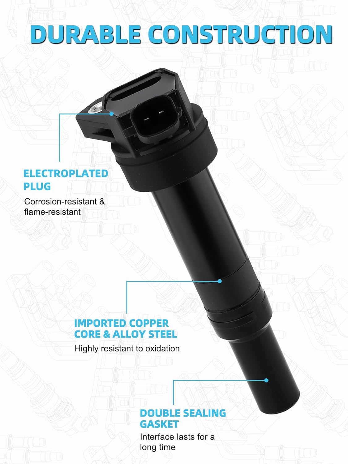 UF651 Ignition Coil Pack & Iridium Spark Plugs (1.8L 2.0L) For Kia Soul 2012-2019,Forte 2014-2016,Forte5 2014-2018, For Hyundai Elantra 2011-2020,Tucson 2014-2021,#27300-2E000 18846-11070 4 PCS