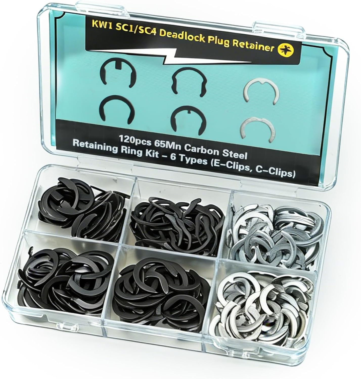 120PCS KW1 SC1 SC4 Retainer Clips for Kw-ikset Sc-hlage, 65Mn Carbon Steel E/C-Clips, Door Lock Parts & Cylinder Retaining Ring Rekey Kit