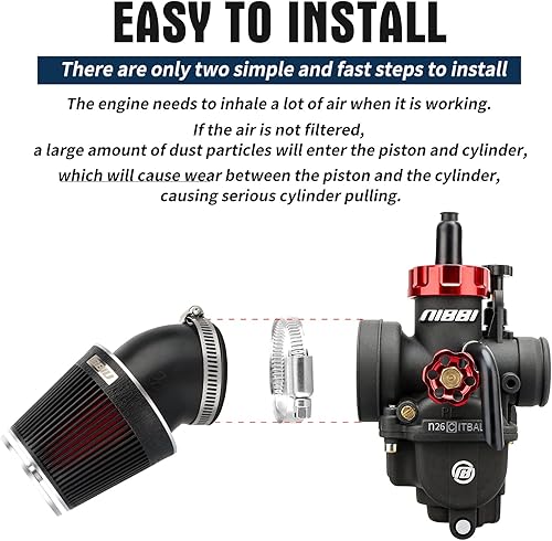 Miniatura 5 de NIBBI Filtro de aire para motocicleta, Filtros de aire universales de 48mm para Dirt Bike, Adecuado para limpiador de carburador Motocross para Pit