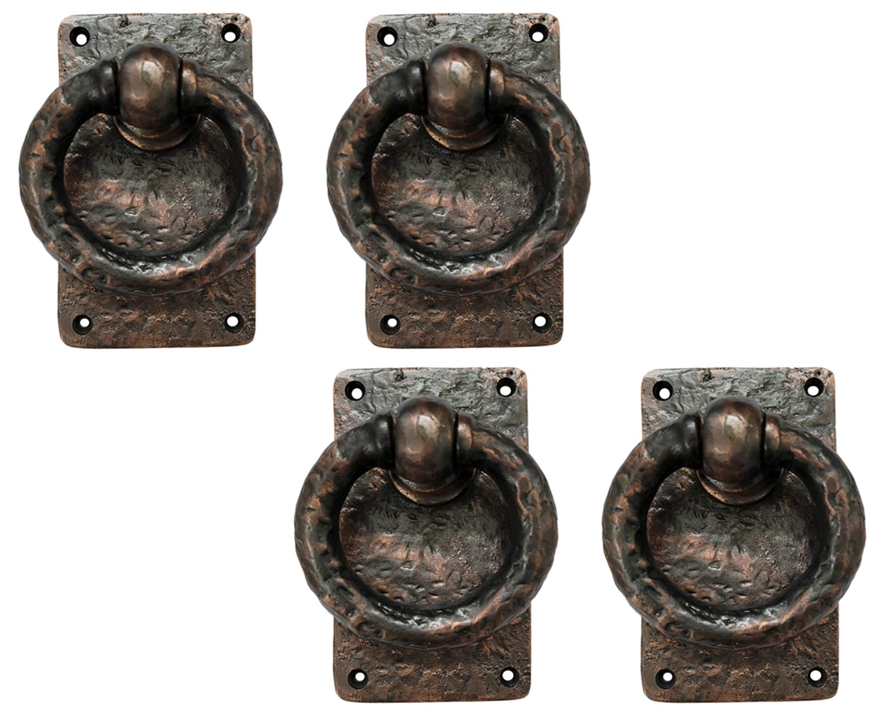 Adonai Hardware "Adonikam" Heavy Duty Cast Iron Front Entry Sturdy Ring Medieval Door Knockers (4 Pack, Antique Copper) for Vintage Wooden Barn Shed Doors, Gates, Fences, Furniture and Farmhouse