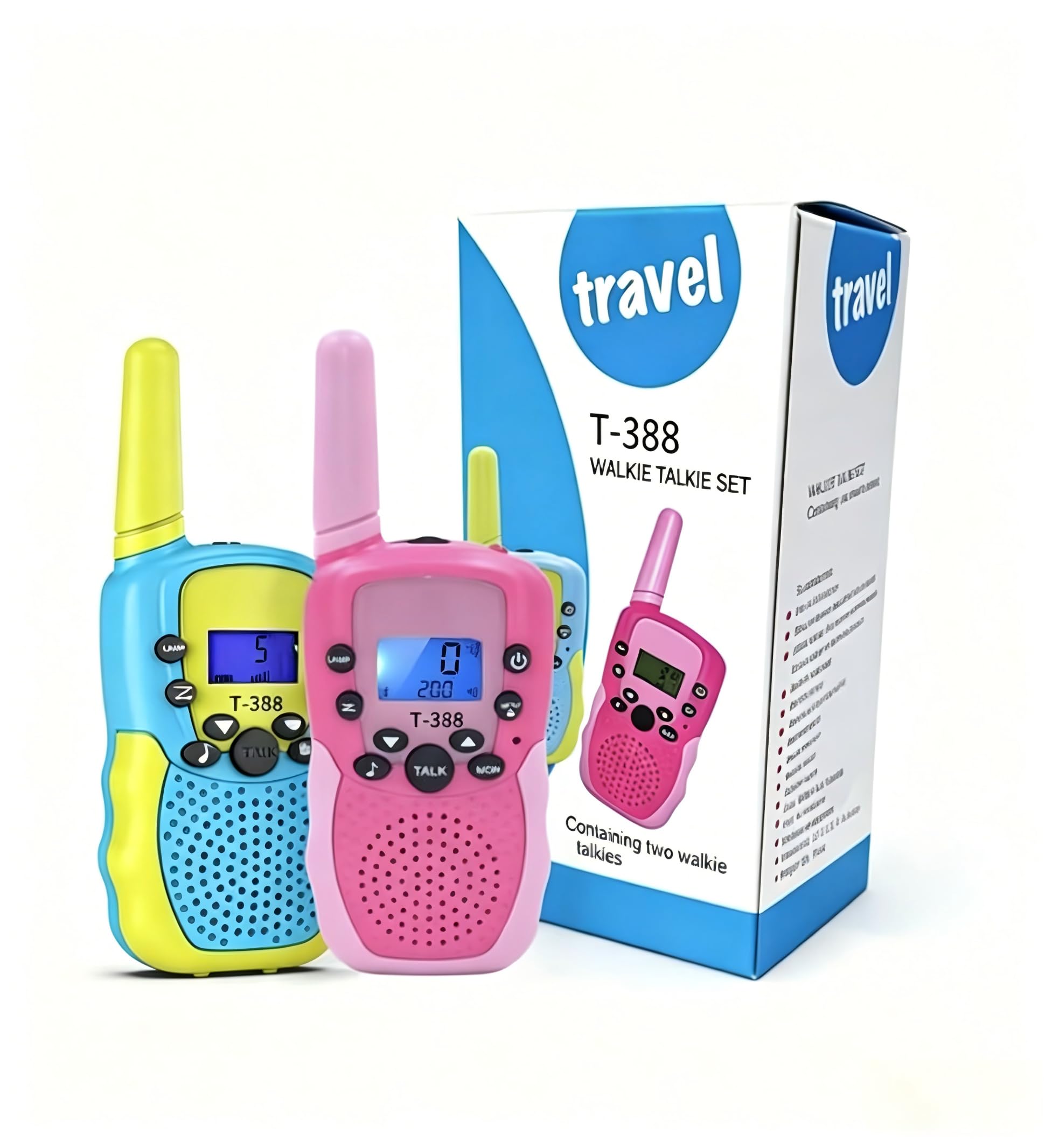 Kinder Walkie Talkies 2er, geeignet für Jungen und Mädchen, Reichweite 3 km, VOX und LED-Taschenlampe, Outdoor-Camping-Abenteuer-Spielzeug, Blau-Grün & Pink-Rot