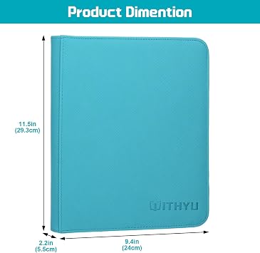 WITHYU Top Loader Binder for 3x4 Toploaders - 4 Pocket Holds 128 Cards Side-Loading Pages, Zippered Premium Binder for MTG, TCG, Football & Sports Cards (Aqua Blue)