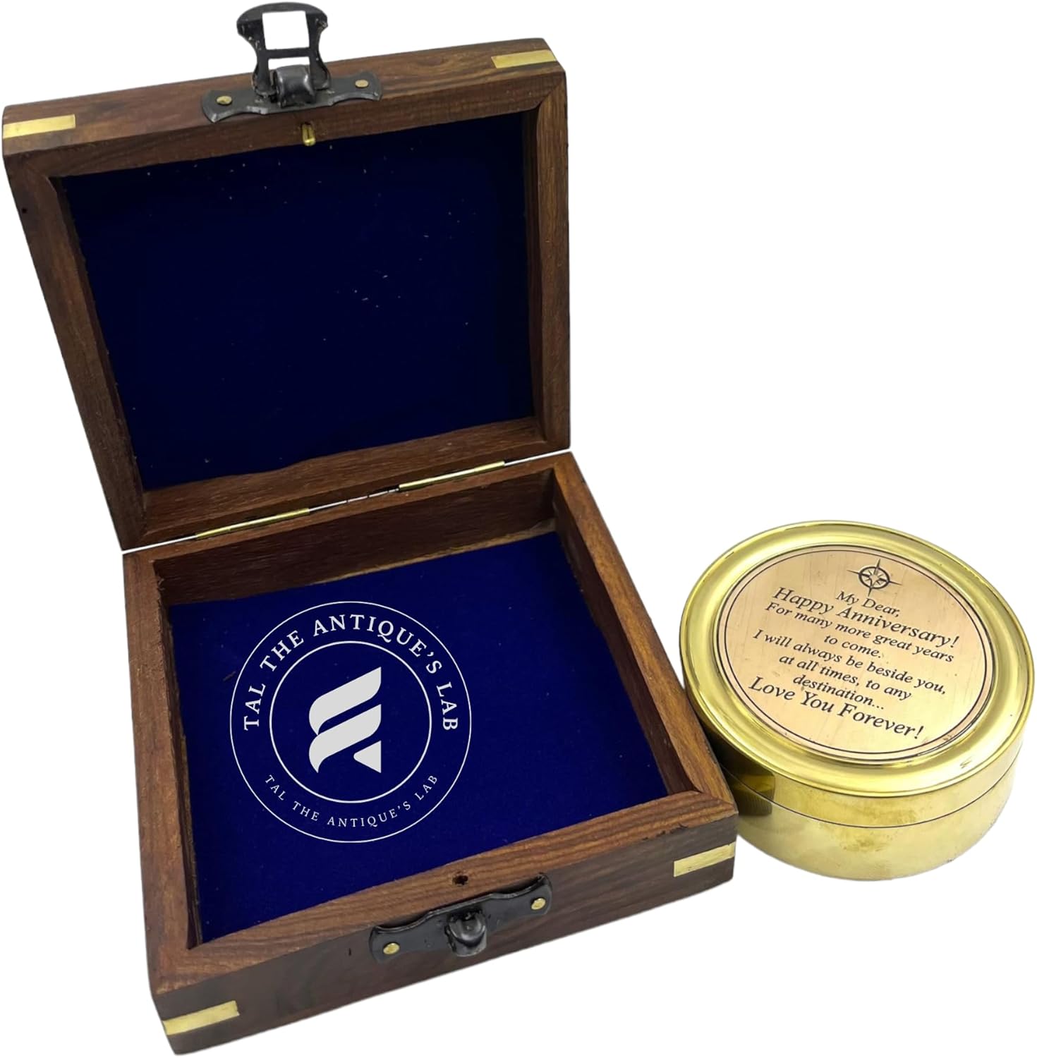 TAL THE ANTIQUE'S LAB Anniversary Sundial Compass Gift - Unique Brass Gold Color Gift for Him or Her, Husband or Wife - Perfect for 50th, 40th, 25th, 20th Wedding Anniversary - Unique Gift