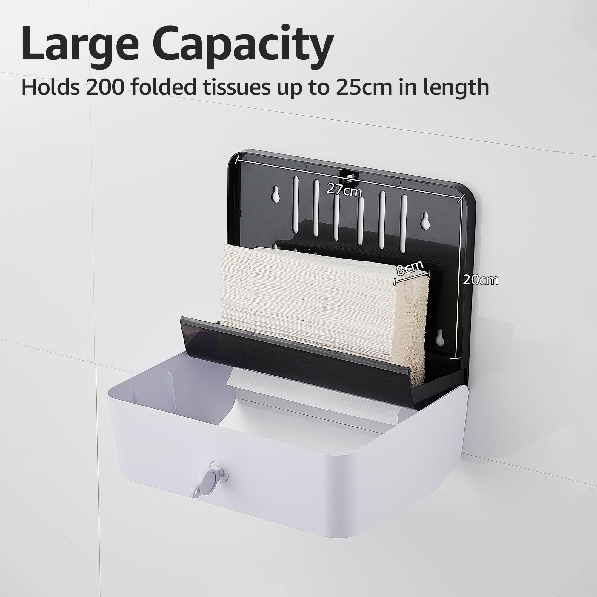 Dispenser Carta Asciugamani a Parete, Distributore Salviette Carta Bagno da Muro, Commerciale, Può Contenere Fino A 200 Fogli, Bianco