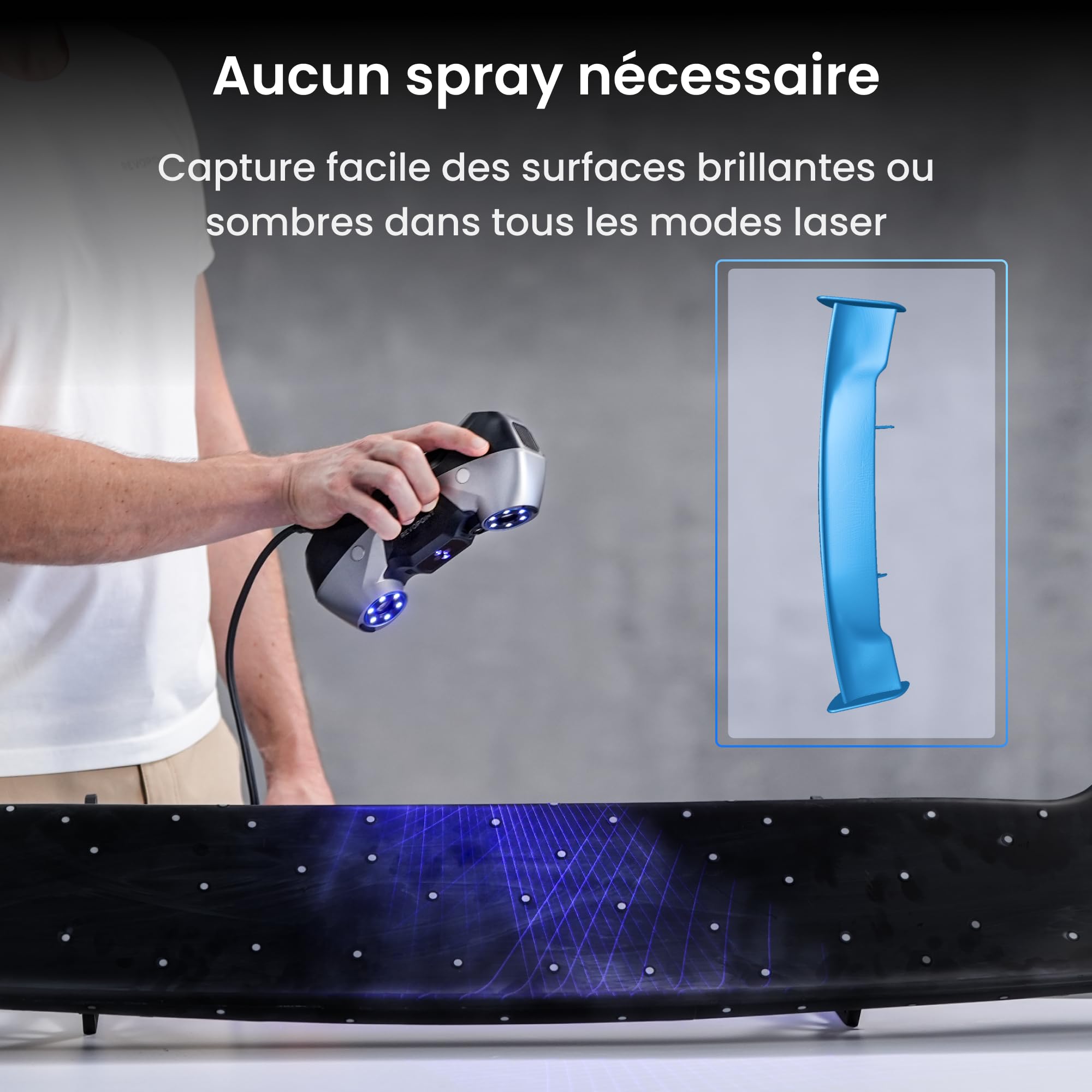 Revopoint MetroY Pro Scanner 3D pour impression 3D, 5 Modes de Scan, Précision jusqu'à 0,01mm, Scanner Portable à Laser Bleu Industriel 34+15+1, Champ Complet 62 Lignes, Prévisualisation en Temps Réel