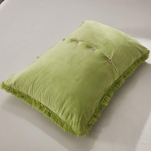 Miniatura 5 de WERDIM Juego de funda de edredón de pelo sintético lanudo y esponjoso con cierre de botón, funda de edredón aterciopelada con fundas de almohada,