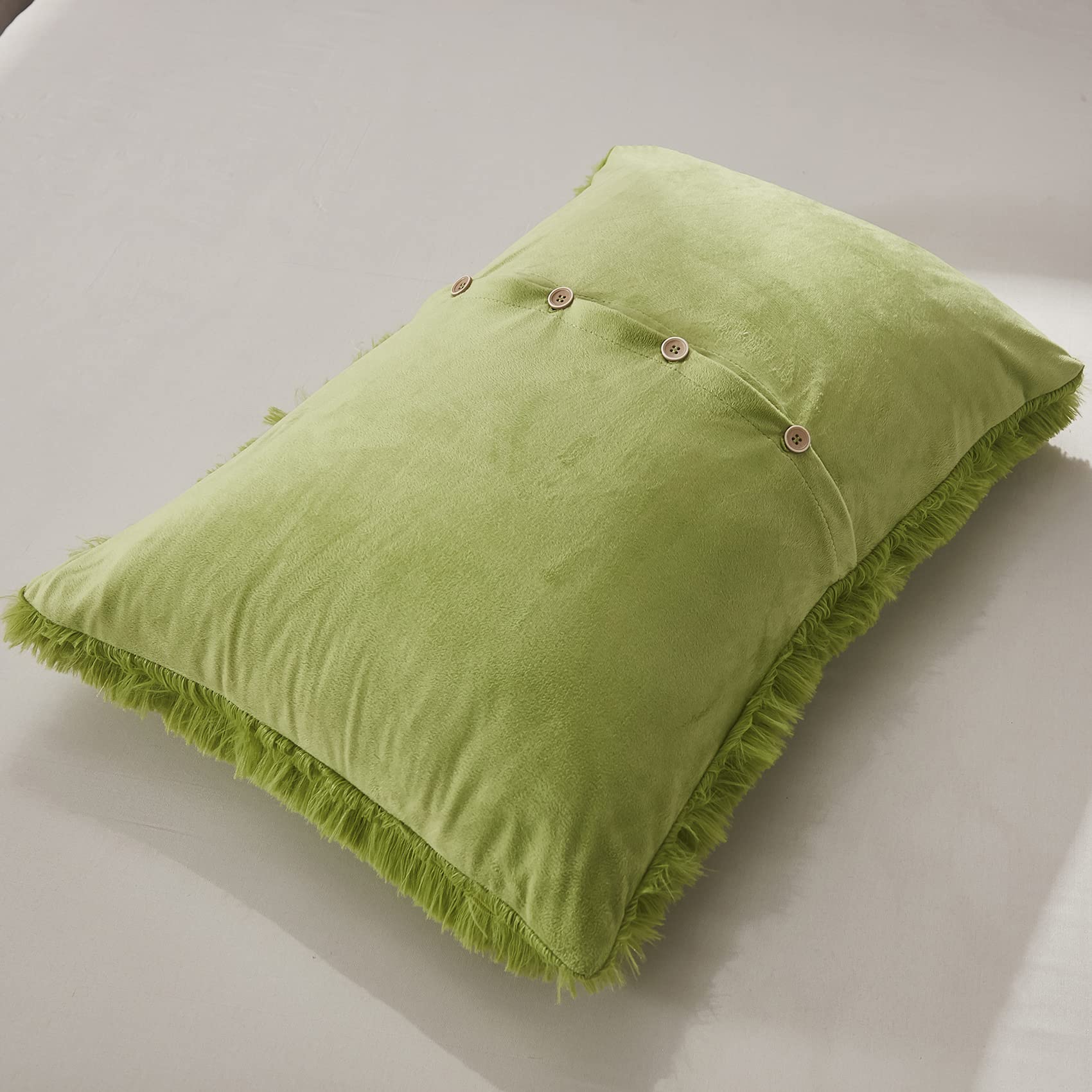 WERDIM Shaggy Pluizige dekbedovertrek van imitatiebont, knoopsluiting, fluweelzachte beddengoedset met kussenslopen, appelgroen, tweepersoons