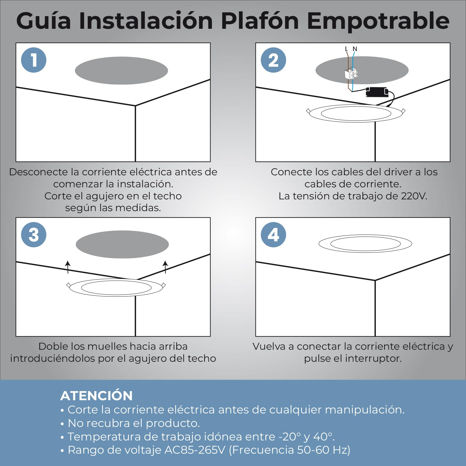 LED ATOMANT Downlight LED Panel Extraplano Redondo 220mm 20W, 1800 lumenes, Color Luz Fria (6500K), Corte estandar 200mm, Driver incluido