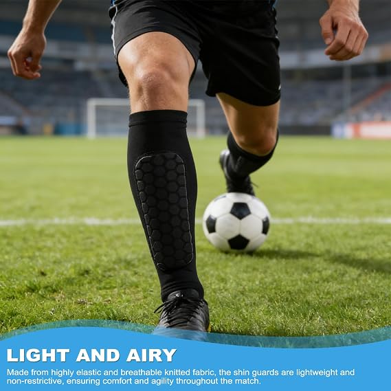 Compression Sleeve with Honeycomb Pads, Football Shin Guards Sleeves, Shin Guards for Defender, Soccer Defender Pad for Teenagers and Adults Lightweight Comfortable Fit (Black)
