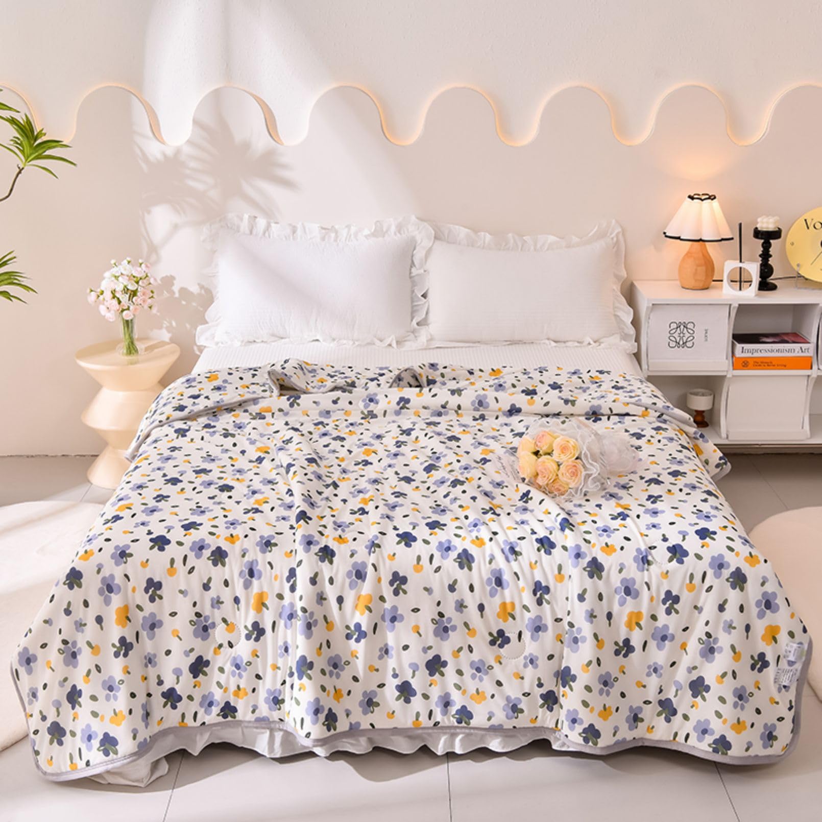 Edredón refrescante floral Queen para cama todo el año
