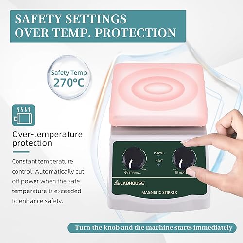 Miniatura 4 de Lab 572.0 °F/572℉ 2000 RPM Agitador magnético Placa caliente 2L y baño de agua de laboratorio Calentador termostático Digital LWB-2 Dispositivos