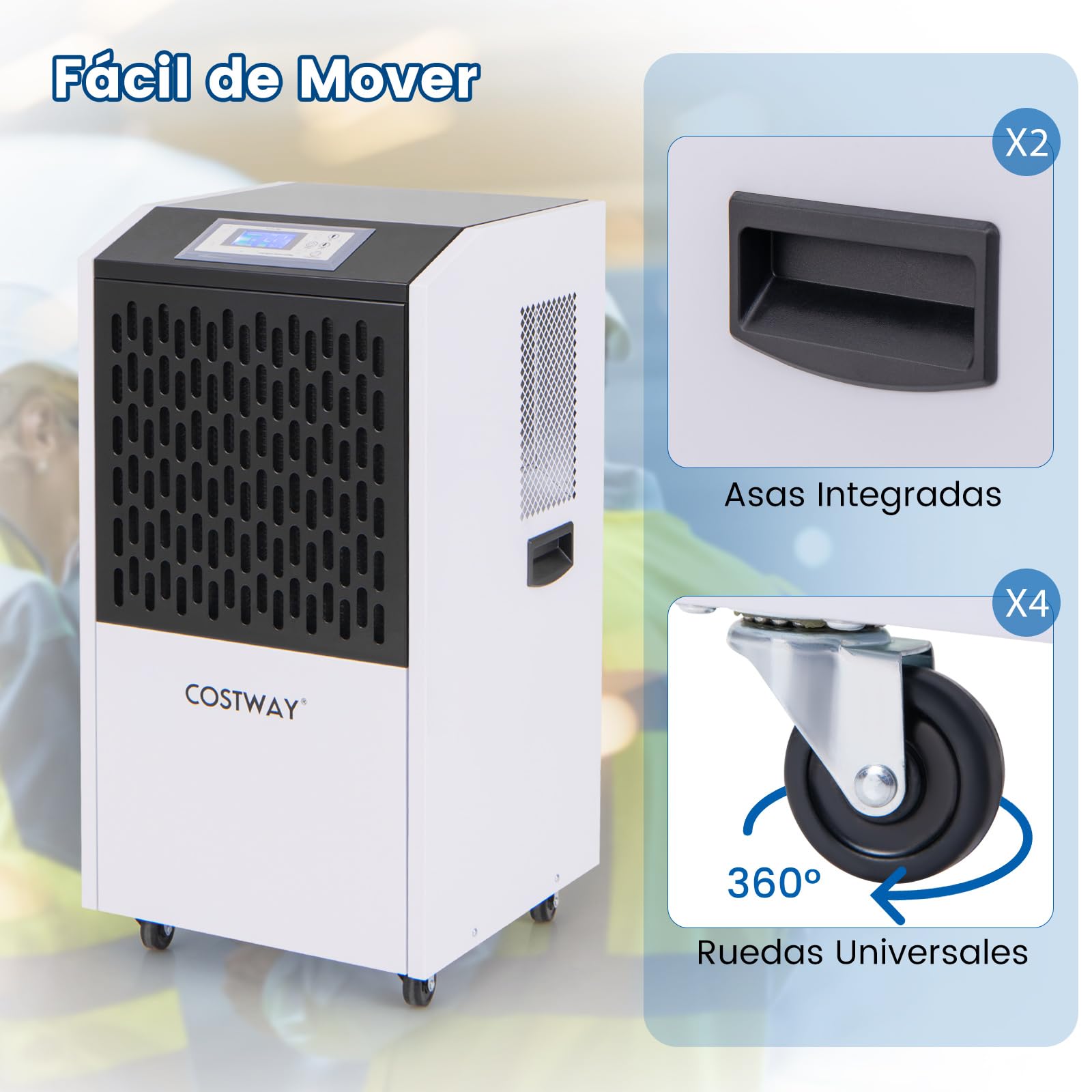 COSTWAY 118 L Deshumidificador, 1300W Deshumidificadores de Humedad con Manguera de Drenaje, Deshumidificador Comercial con Temporizador de 24h y 4 Ruedas para Sótano, Almacén, hasta 790㎡ (Blanco)