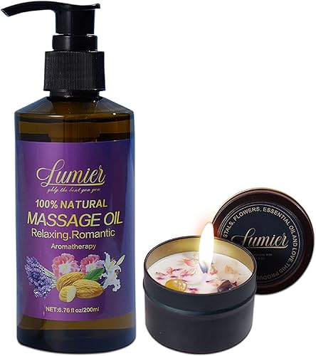 Aceite de masaje natural y juego de velas para relajación y alivio del estrés, mezcla relajante de aceites esenciales para aromaterapia, perfecto