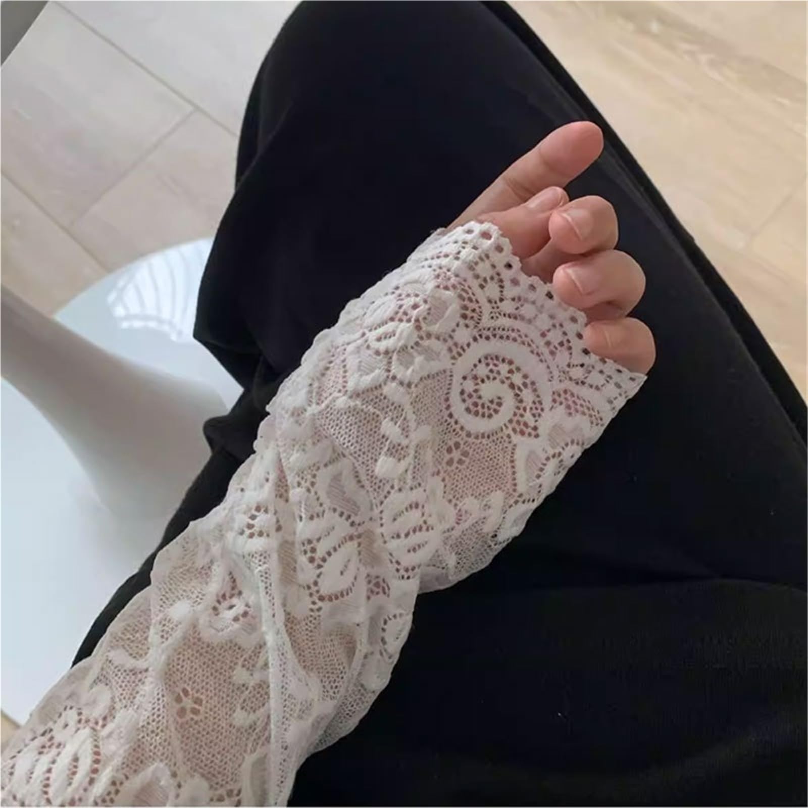 2 pares de guantes elásticos con mangas encaje y flores verano for mujer, largos elegantes sin dedos, protección solar Para Actividades Al Aire Libre Y Viajes
