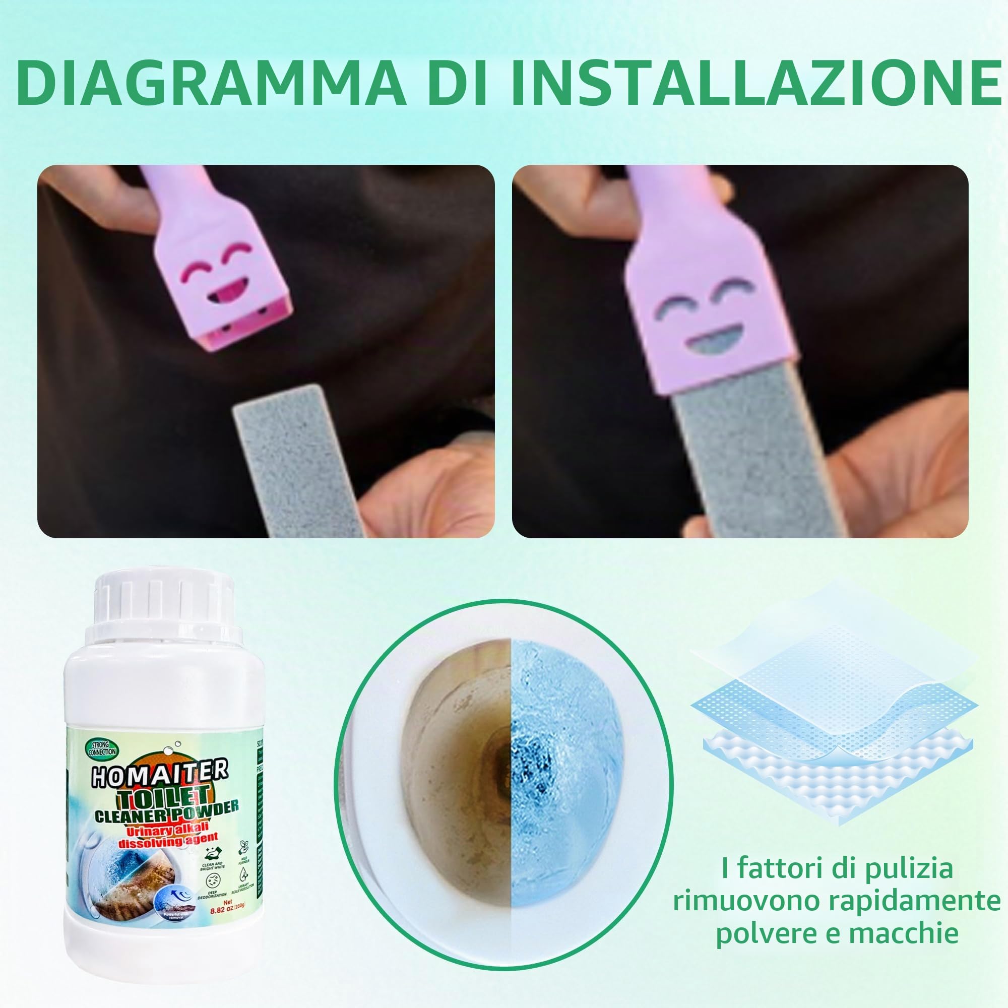 Pietra pomice per la pulizia del water, detergente per WC, rimozione di calcare, depositi di calcare e ruggine adatto per la pulizia della toilette (1 powder+2 Pumice)