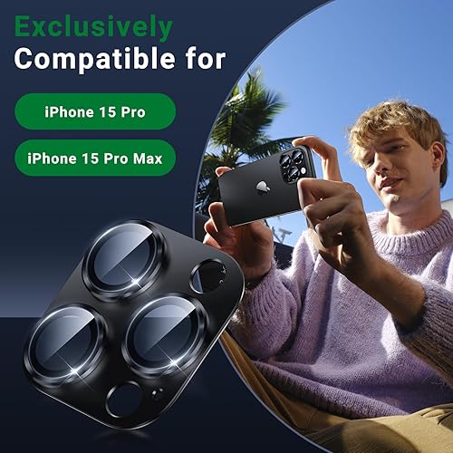 Miniatura 3 de BAZO Protector de lente de cámara para iPhone 15 Pro/iPhone 15 Pro Max, [protección contra caídas] cubierta de cámara de vidrio templado 9H, Mate