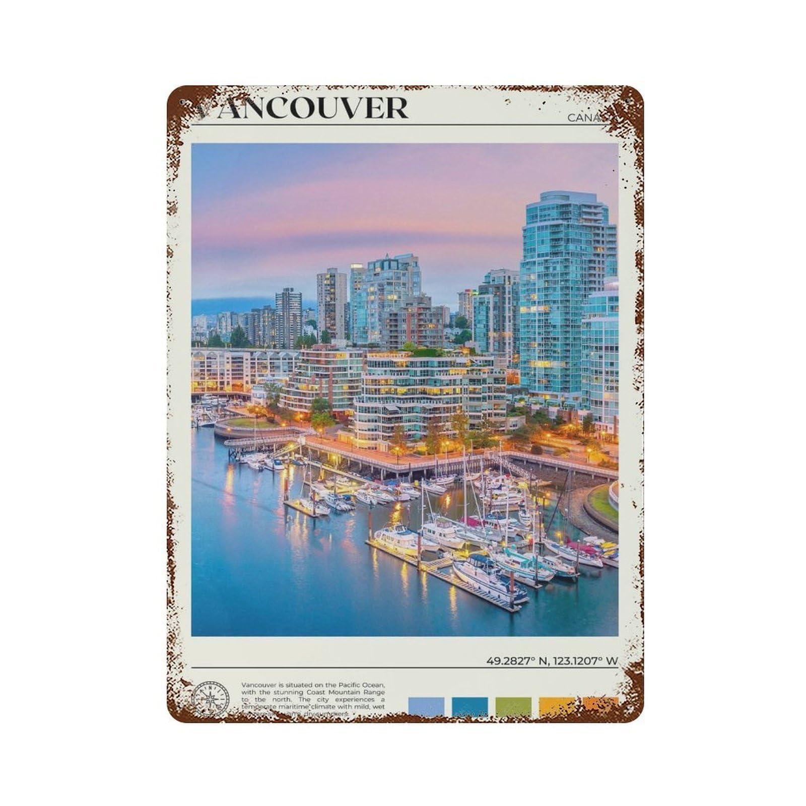 xiaoxiaoshen Real Photo Vancouver Decor Canada Wall Decor Art Metal Tin Poster Modern Home Decor Art Home Bar Shop Decorations Vintage Sign 40x30cm