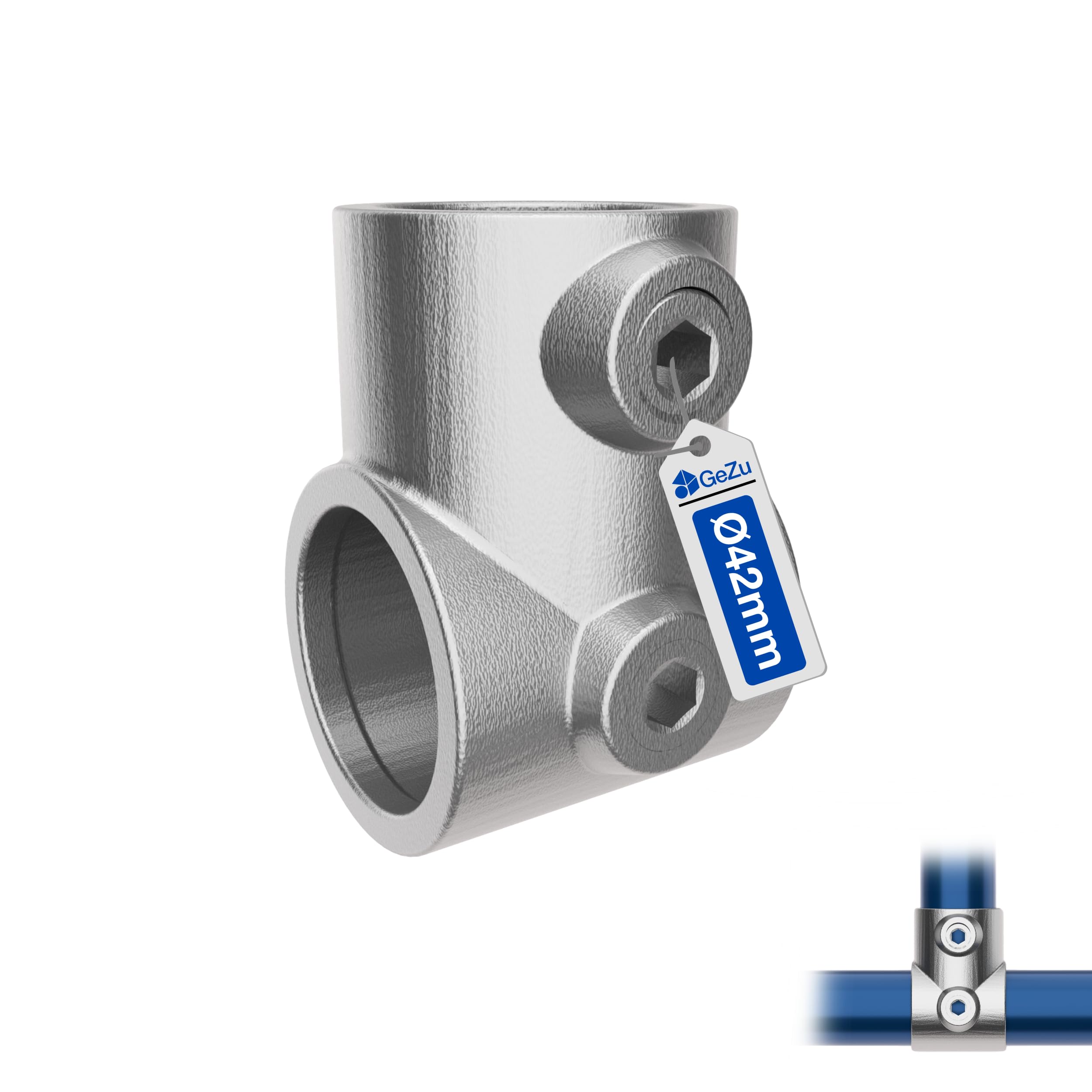 GeZu Impex Short Tee Tube Clamp Ø 42 mm Hot Dip Galvanised Silver Single Socket T Connector Pipe Fitting Tube for Tubular Assemblies