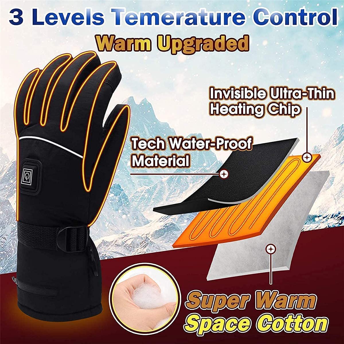 Guantes térmicos eléctricos, Guantes térmicos aislados con Pantalla táctil, Guantes térmicos para esquí de Motocicleta, Guantes Impermeables con 3 Niveles de Calentamiento a baterí