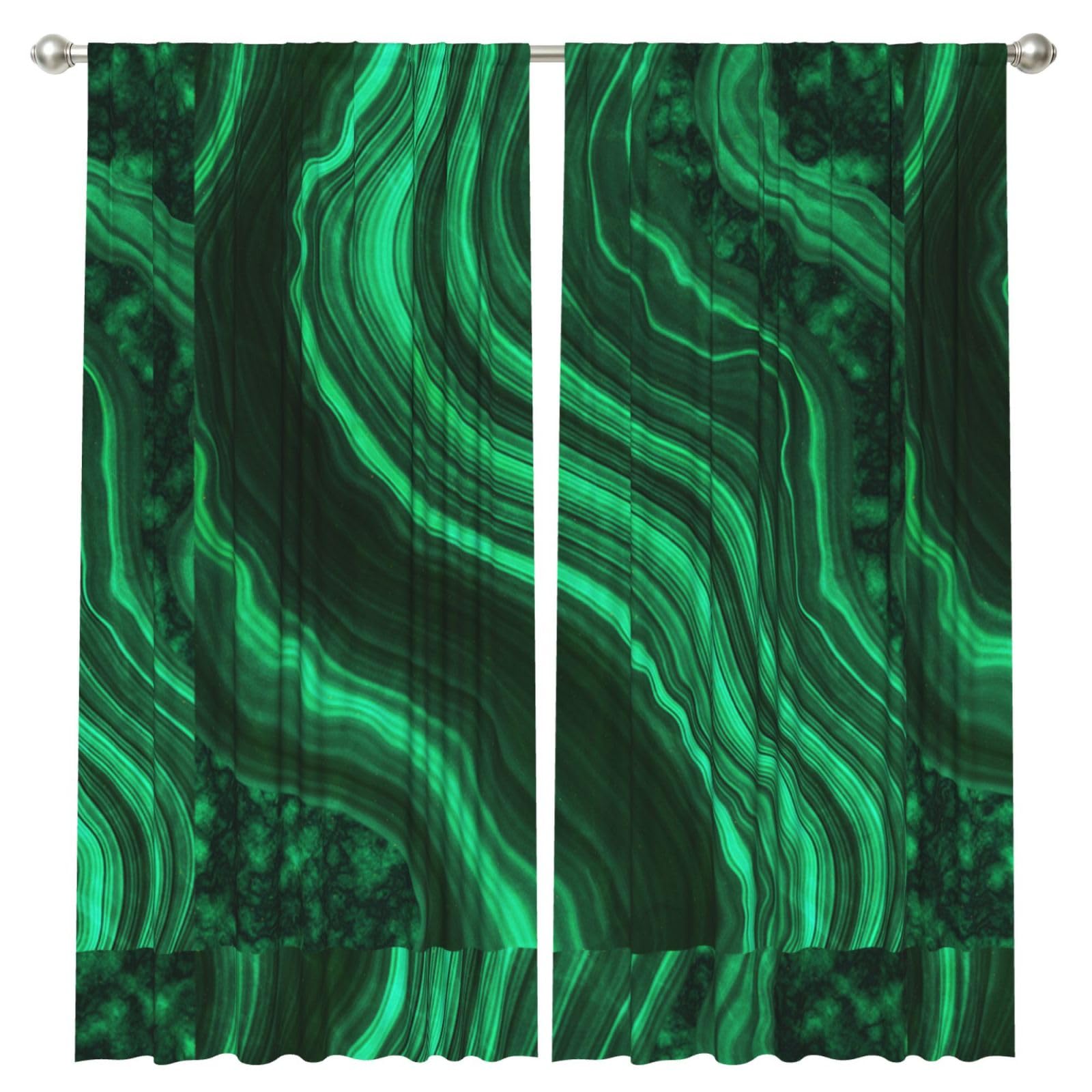 InOmak Malachite Texture, 2 Panels Window Curtains 52 x 84 Inch Blackout Curtains for Living Room Bedroom