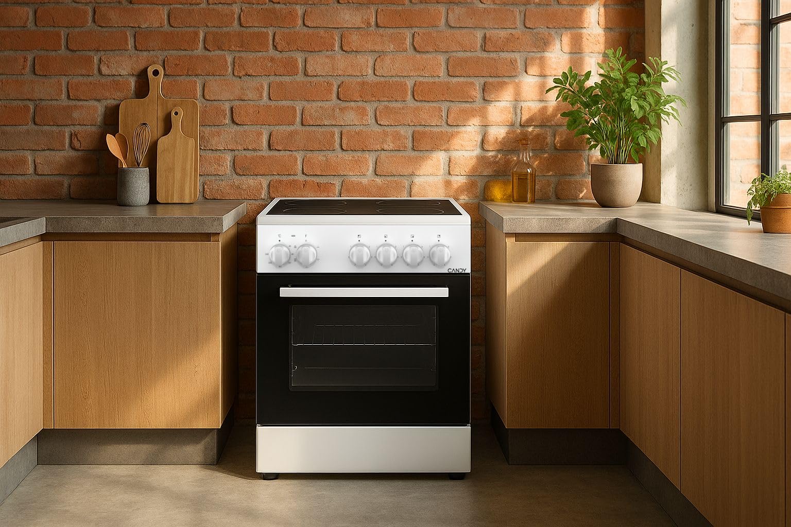 Candy CVE5436FEEW/E Cocina Libre Instalación 50cm, Horno Multifunción 43L con 6 Funciones, Vitrocerámica 4 Zonas, Mandos Independientes 4 para Vitrocerámica y 2 para Horno, Blanco