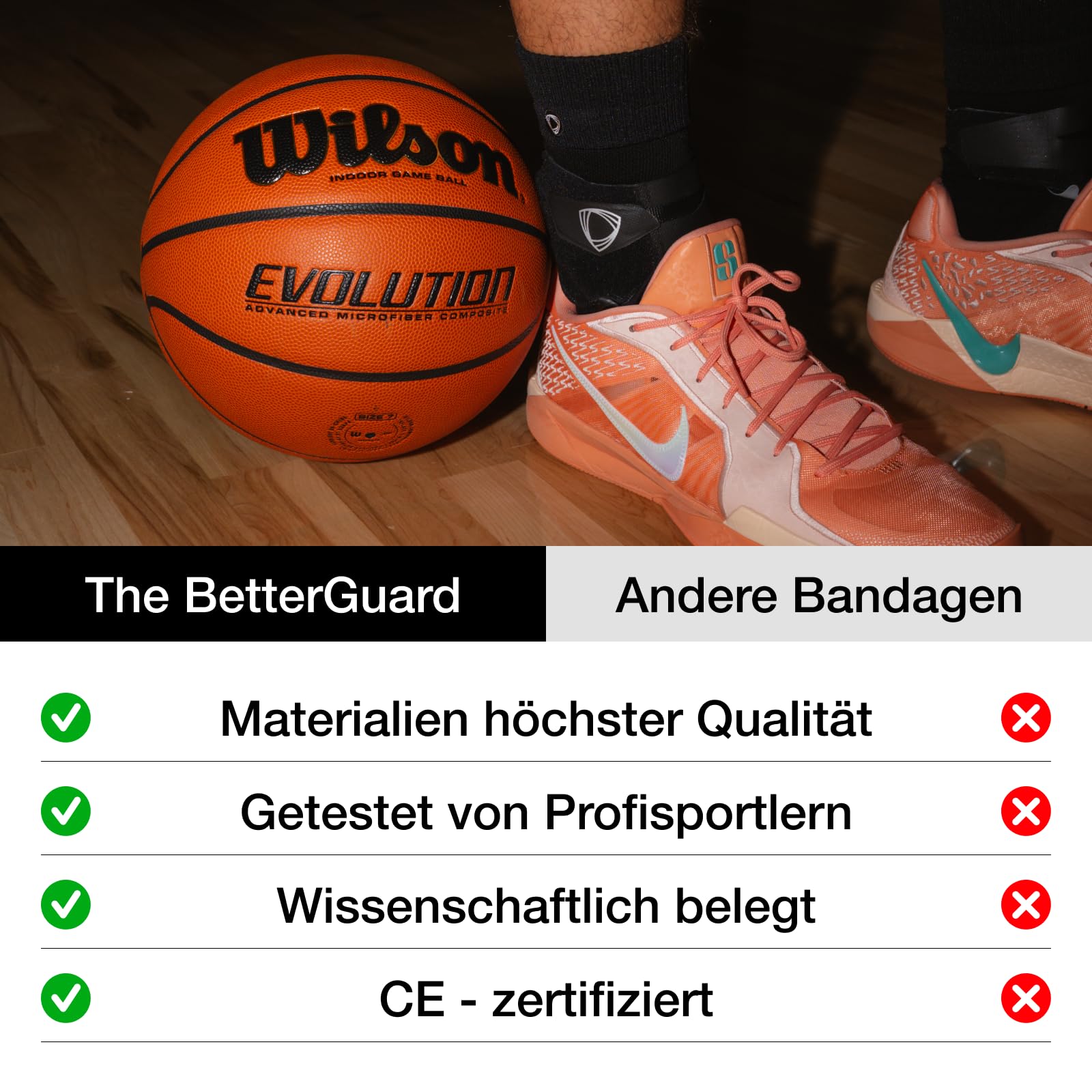 BETTERGUARDS Lite Sprunggelenkbandage – Leichte Sportbandage für Damen & Herren | Stabilisierung für Komfort & Beweglichkeit | Atmungsaktiv & ohne Kompression (Schwarz, L, Links)