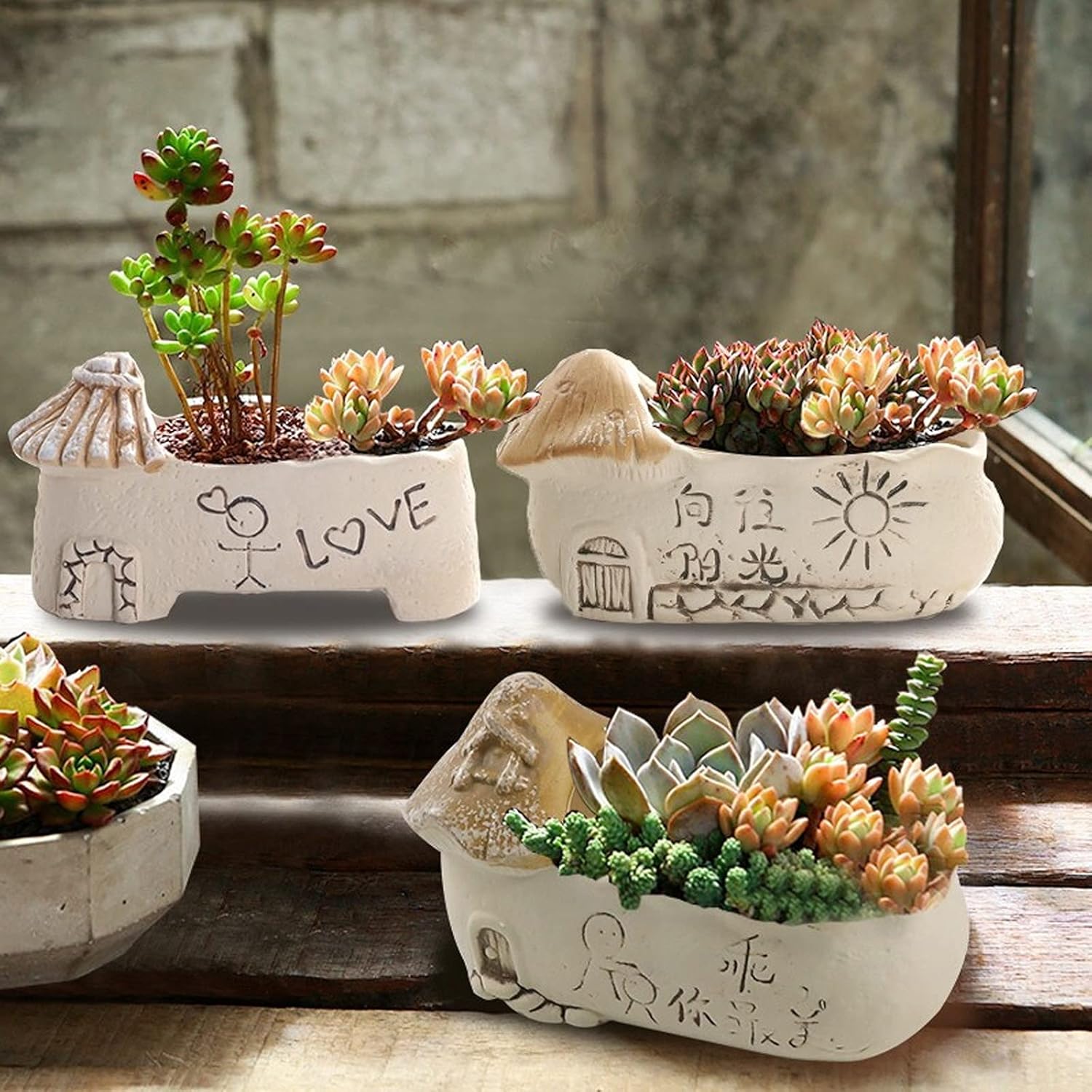 Flower Plant Pot Set of 3 Flower Pot Creative Ceramic Garden Succulent Planter Home Office Desk Decor Plant Container Plant Pots Plant Container