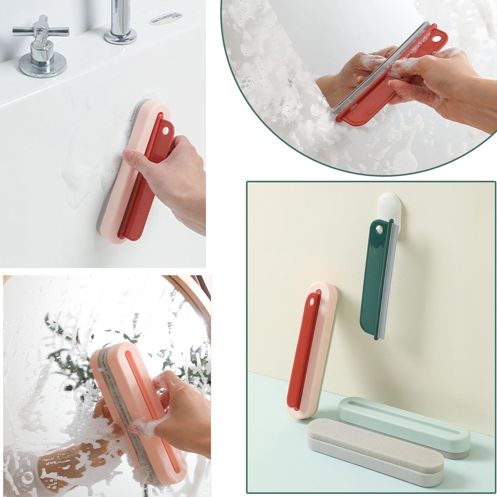 Eowppue 6-Piece Window Squeegees & Glass Brush 2-in-1 Glass Cleaning Tool-Soft Silicone Blade for Bathrooms Kitchens - Image 3