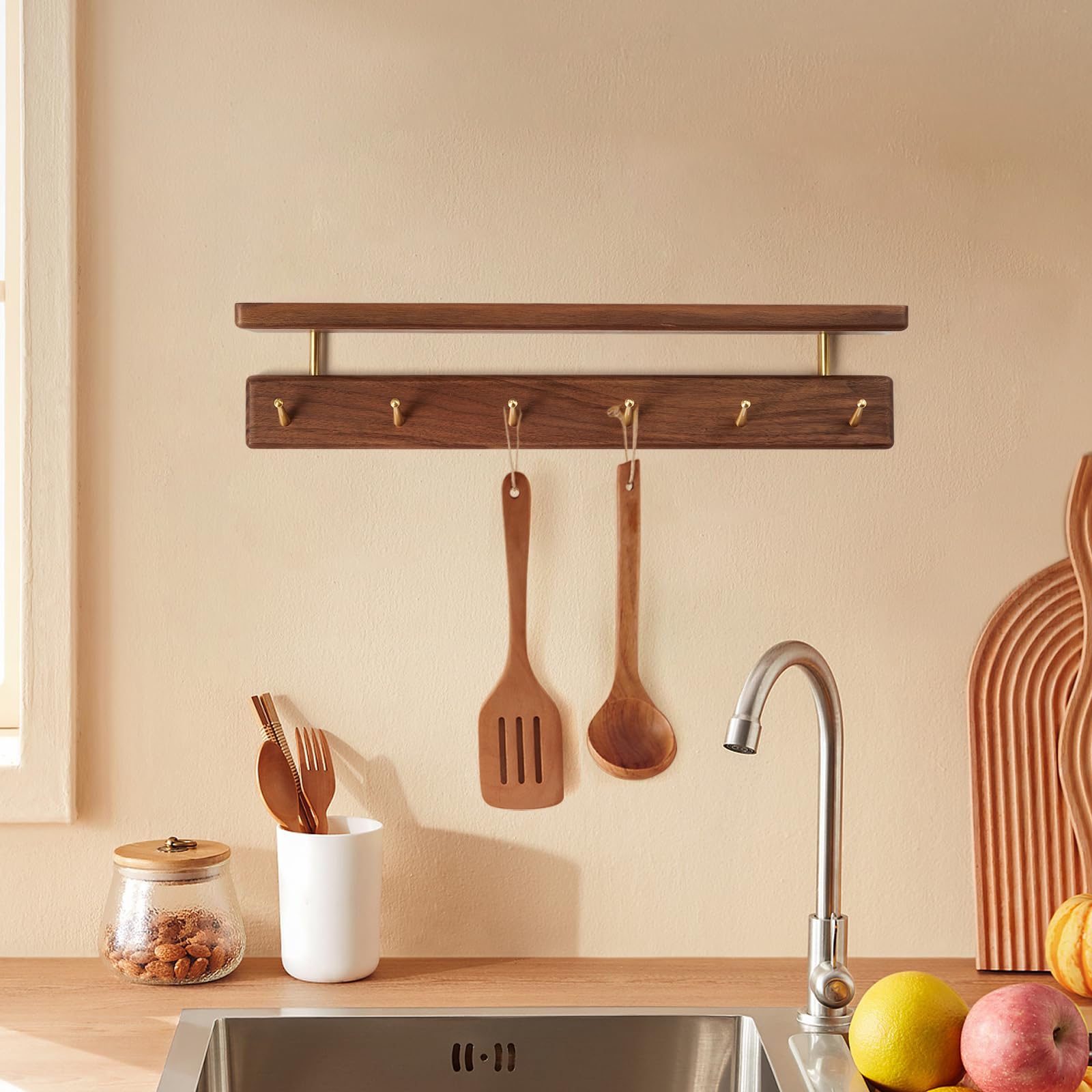 Amazon.com: Mayhas Solid Wood Shelf with Hooks, 19 inch Coat Rack