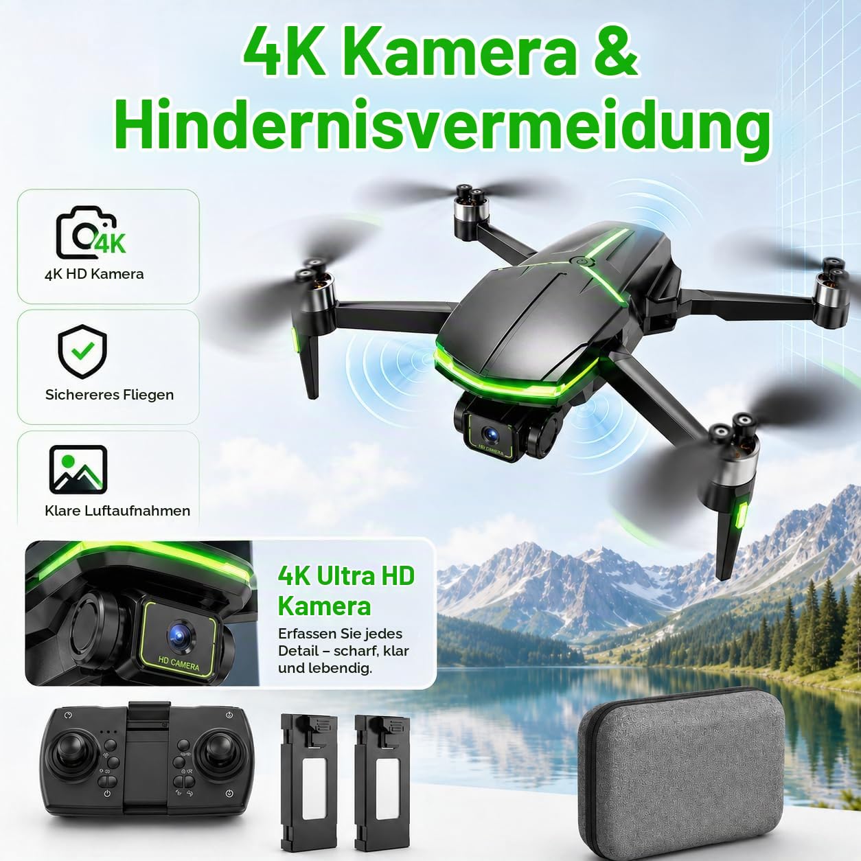 Drohne mit Kamera 4K für Anfänger mit Bürstenlosem Motor, Kinderdrohne mit 2 Akkus 46 Min Flugzeit, einfacher Flug, RC Quadcopter mit Höhenhaltung, One-Key Start, Spielzeug Geschenk für Jungen (Black)