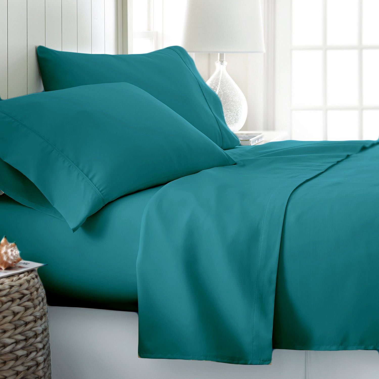 Jasmin Elinor 100% Egyptian Cotton 200 Thread Count Fitted Sheet (Super King, Teal)
