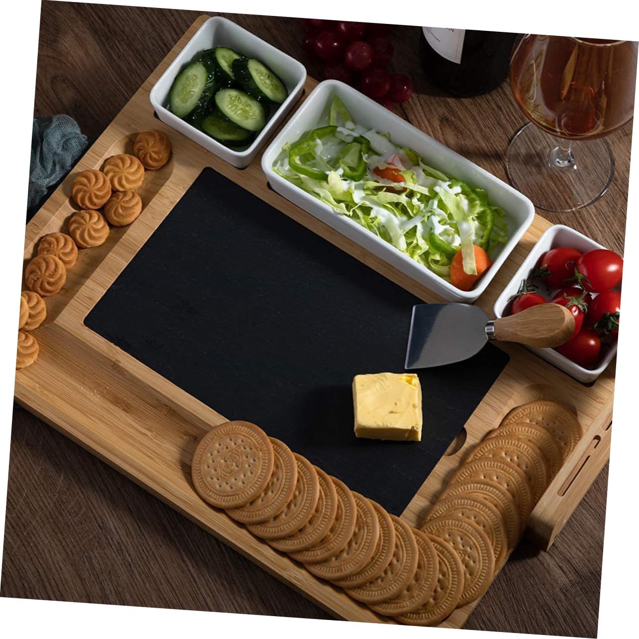 Cabilock 1set Bamboo Cheese Board Accessories Food Serving Charcuterie Board for Kitchen Use for Entertaining Housewarming and Special Occasions