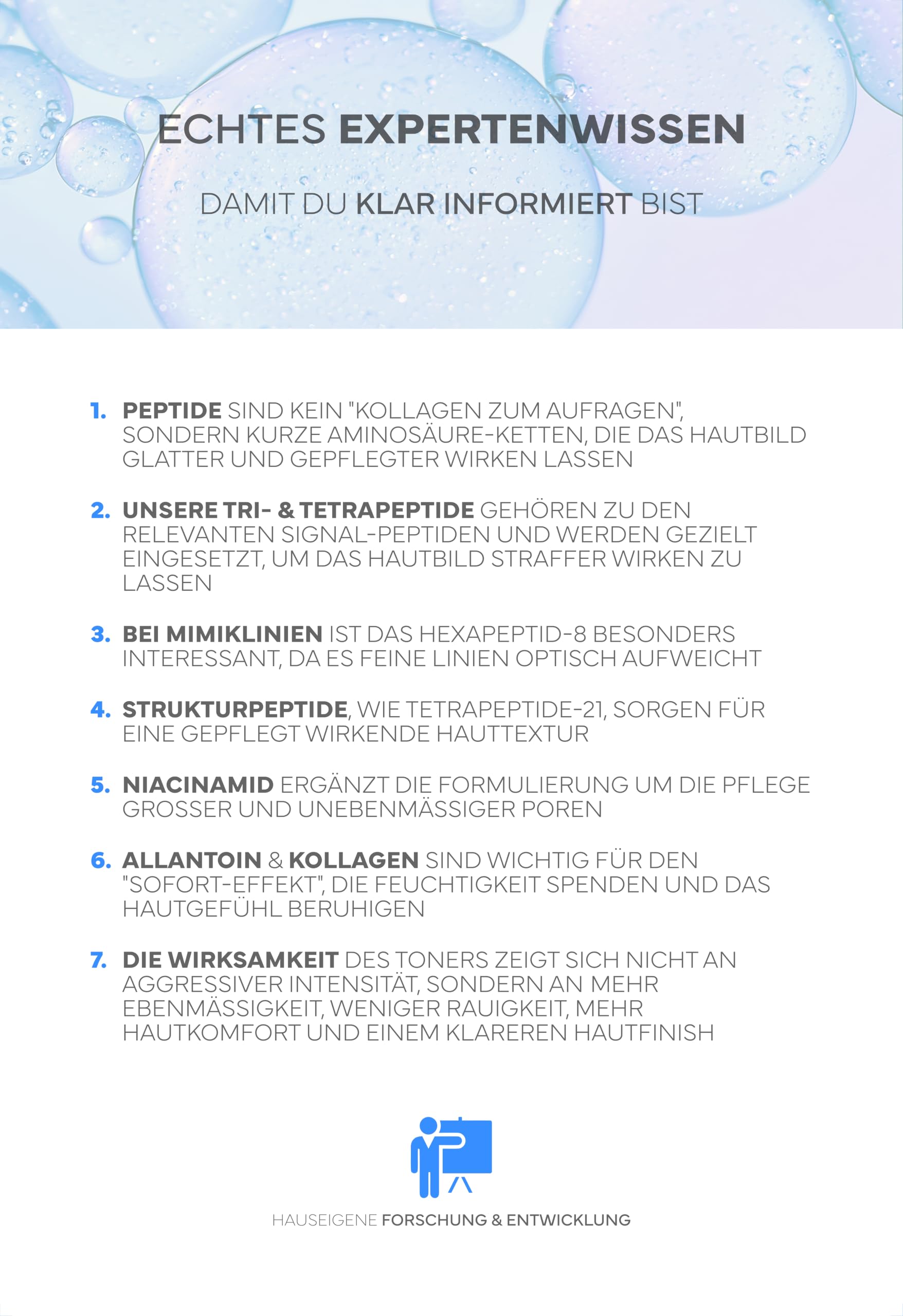 Peptide Serum Gesicht: Kollagen Serum + Hyaluron (Hyaluronic Acid), Niacinamid & 7 Peptiden (+Kollagen Typ 1 2 3; ohne GHK-Cu); Bei Falten & feinen Linien; Korean Skincare +5% hochdosierte Aminosäuren