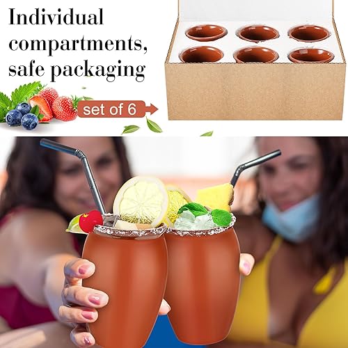 Miniatura 9 de Gejoy 12 juegos de Cantaritos De Barro Mexicanos de 16 oz Cantaritos Shooters Cerámica Taco Martes Copa de Arcilla Mexicana Fiesta De Barro