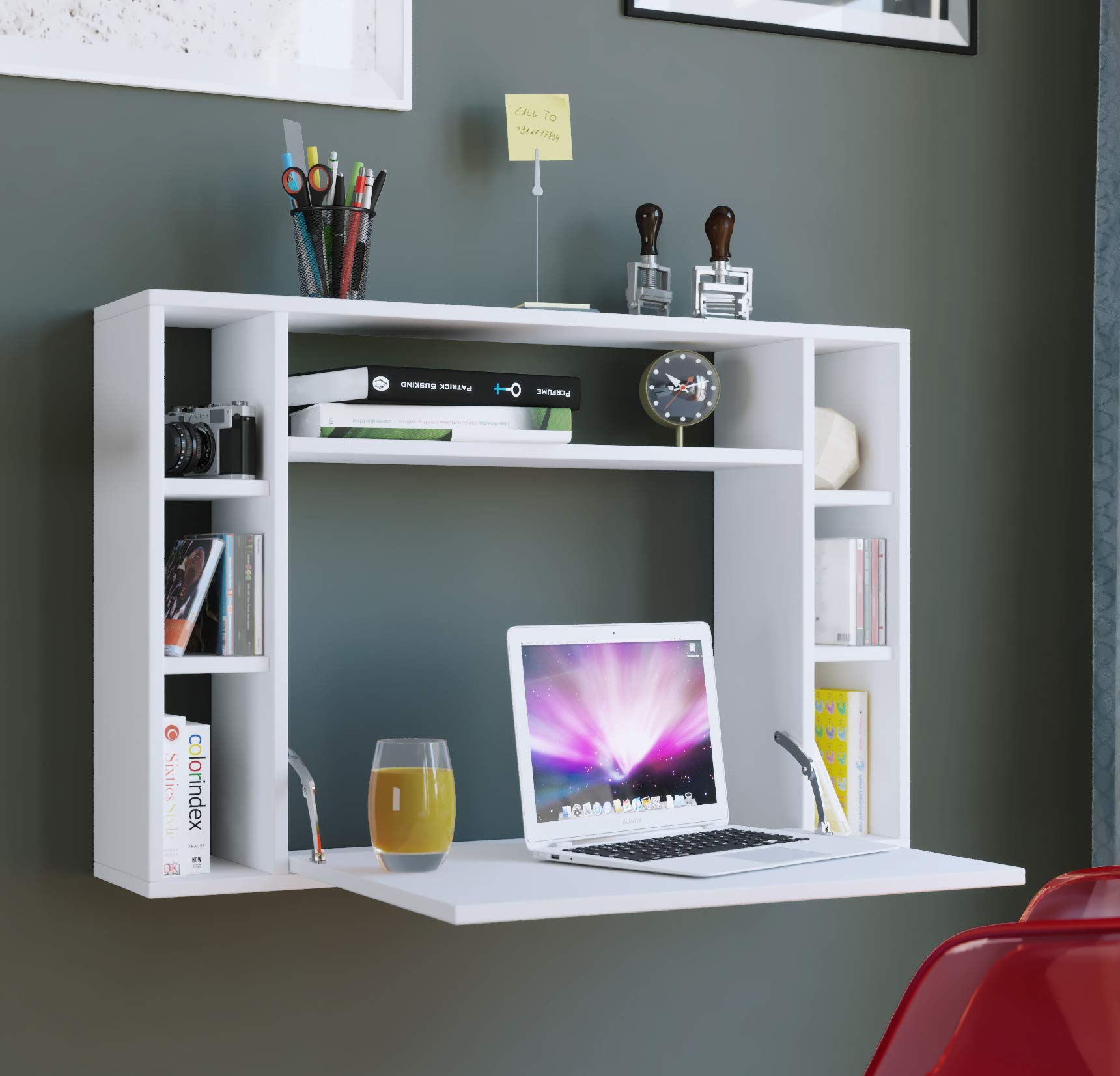 VCM Computertisch hängend | Klapptisch | Wandschreibtisch | Maße ca. H. 60 x B. 90 x T. 20 cm | Schreibtisch - Wandila Weiß