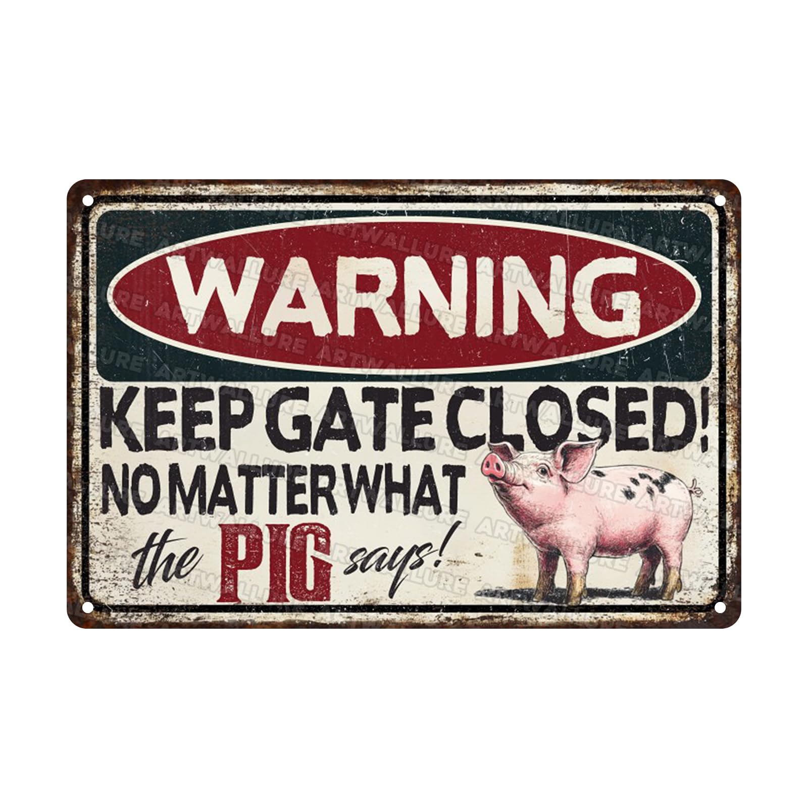 Pig Says Warning Vintage Sign Funny No Trespassing Metal Sign Farmhouse Decoration and Pig Farm Warning Signage for Poultry Owners 8x12inch