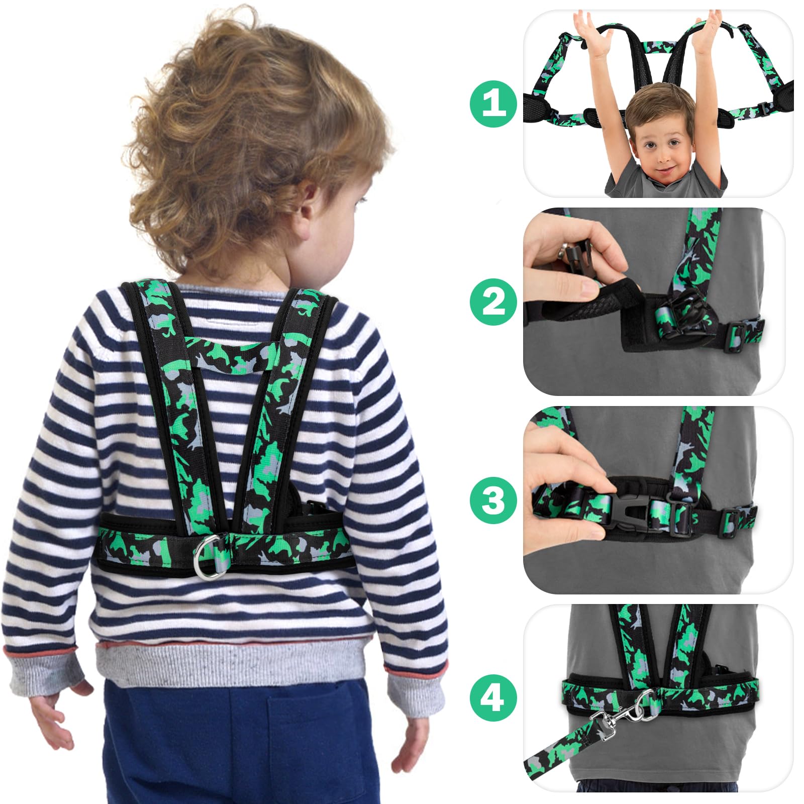 TAOPE Harnais de Marche et Rênes de Sécurité Enfant, Anti perdu & Harnais de Sécurité Réglable pour Enfants Jouant, Activités Parents-enfants, Filles Garçons Sports de Plein Air, Course à Pied - Vert