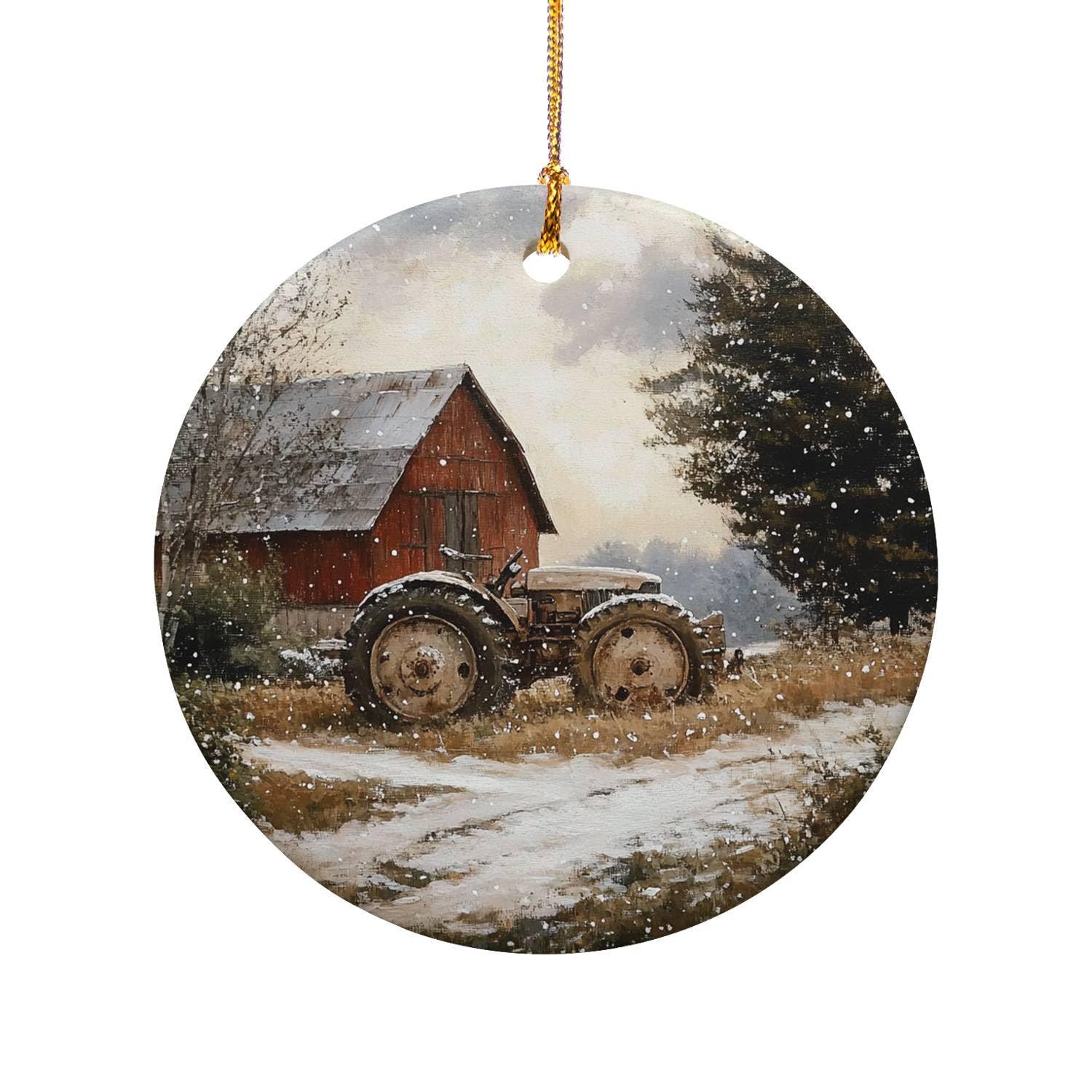 Hanging Ceramic Rusty Tractor Next To A Barn Art Christmas Hanging Pendants Personalised Ornaments For Family Festive Friends