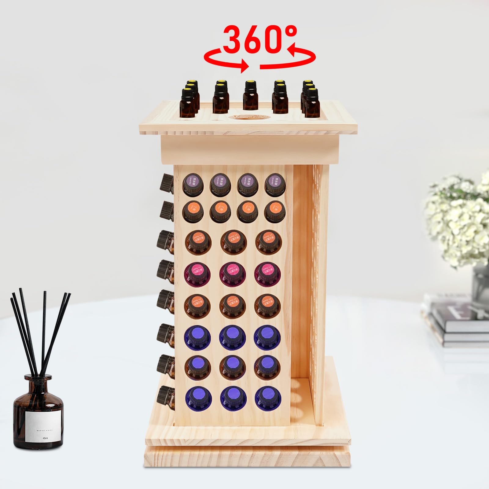 Przechowywanie olejków eterycznych, 125 otworów, obracany o 360°, stojak na olejki eteryczne, lakier do paznokci, olejki zapachowe, kosmetyki, patyny, 23,5 x 23,5 x 41 cm